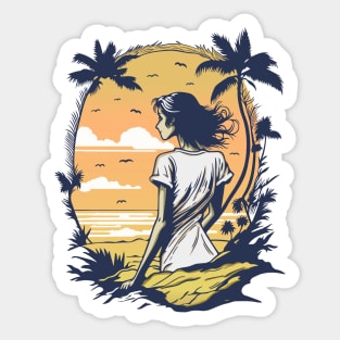 Beautiful Woman Silhouette in the Beach Summer Time Sticker